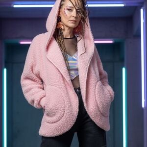 NORDIC BEACH💗BABY PINK Hooded SHERPA Cozy Teddy Jacket ONE SIZE
